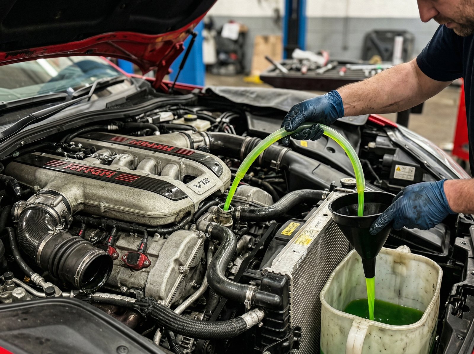 Ferrari coolant flush Dubai cooling system service at Auto Doctor garage