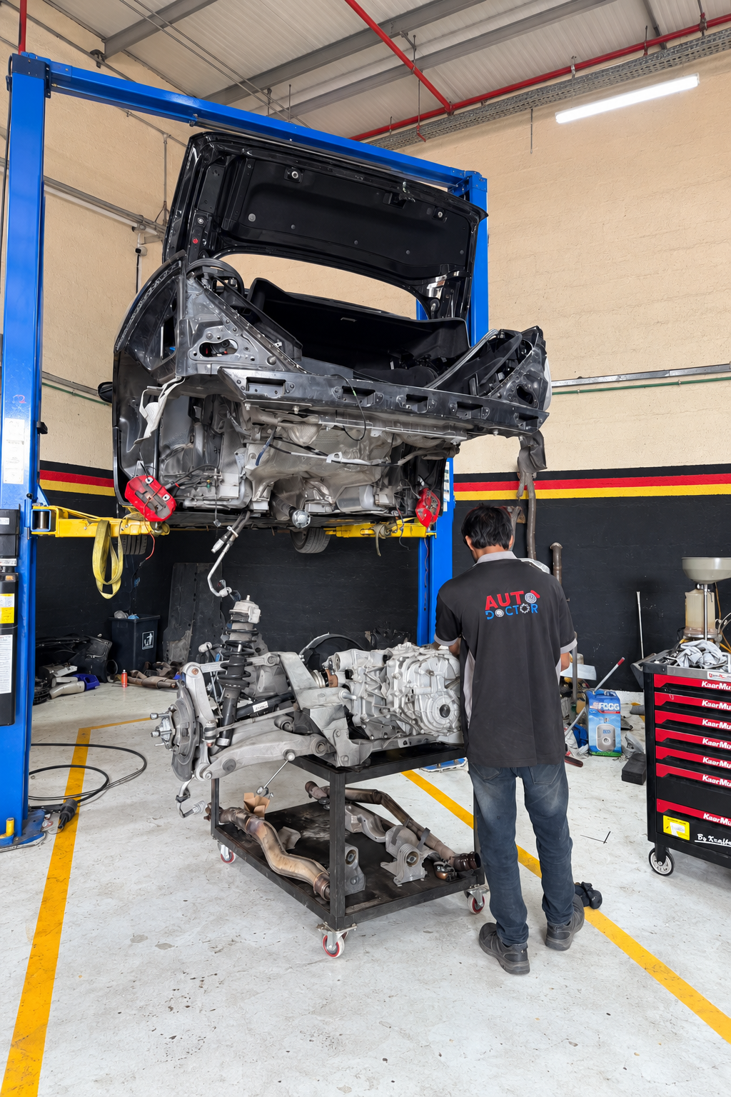 Auto Repair Garage with Lifted Car