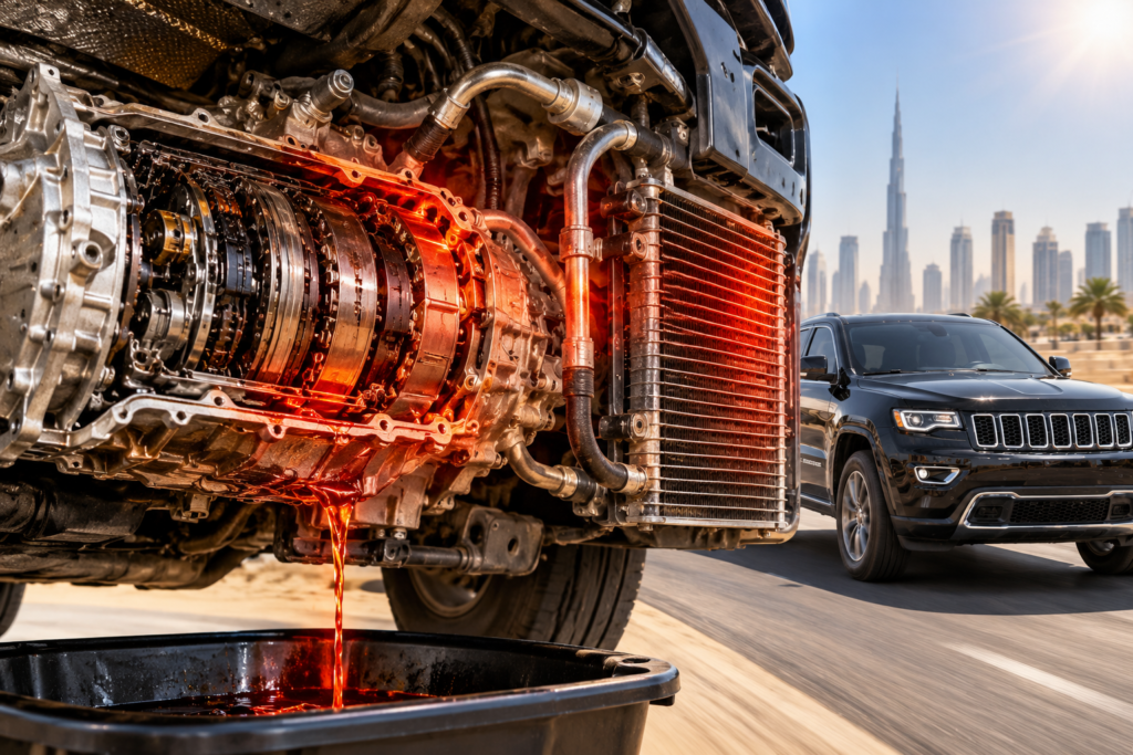 Jeep Grand Cherokee transmission cooler and overheated transmission fluid in Dubai
